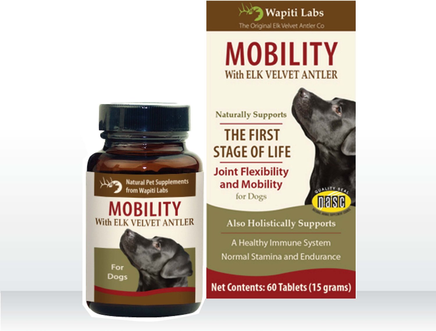 Wapiti Labs Mobility Elk Velvet Antler Tablets Dog Supplement, 60 count