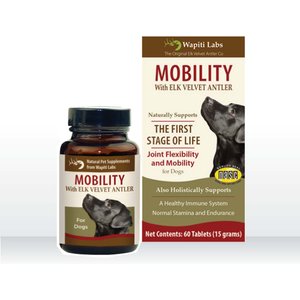 Wapiti Labs Mobility Elk Velvet Antler Tablets Dog Supplement, 60 count