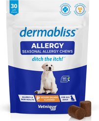 Vetnique Labs Dermabliss Allergy & Immune Salmon Flavored Seasonal Allergy & Fish Oil Soft Chew Supplement for Dogs, 30 count