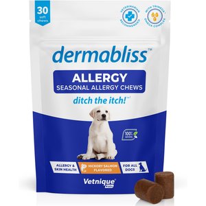 Vetnique Labs Dermabliss Allergy & Immune Salmon Flavored Seasonal Allergy & Fish Oil Soft Chew Supplement for Dogs, 30 count