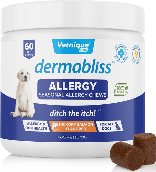 Vetnique Labs Dermabliss Allergy & Immune Salmon Flavored Seasonal Allergy & Fish Oil Soft Chew Supplement for Dogs, 60 count slide 1 of 8