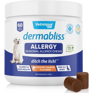 Vetnique Labs Dermabliss Allergy & Immune Salmon Flavored Seasonal Allergy & Fish Oil Soft Chew Supplement for Dogs, 60 count