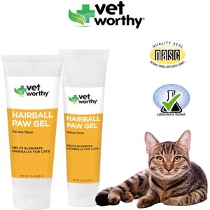Vet Worthy Hairball Control Salmon Flavored Feline Paw Paste for Adult Cats, 3-oz tube