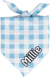 Frisco Gingham Personalized Dog & Cat Bandana, Blue, Small