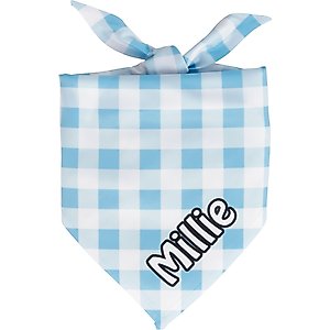 Frisco Gingham Personalized Dog & Cat Bandana, Blue, Large
