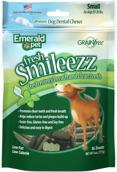 Emerald Pet Fresh Smileezz Small Grain-Free Dental Dog Treats, 16 count slide 1 of 7