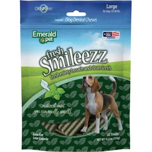 Emerald Pet Fresh Smileezz Large Grain-Free Dental Dog Treats, 12 count