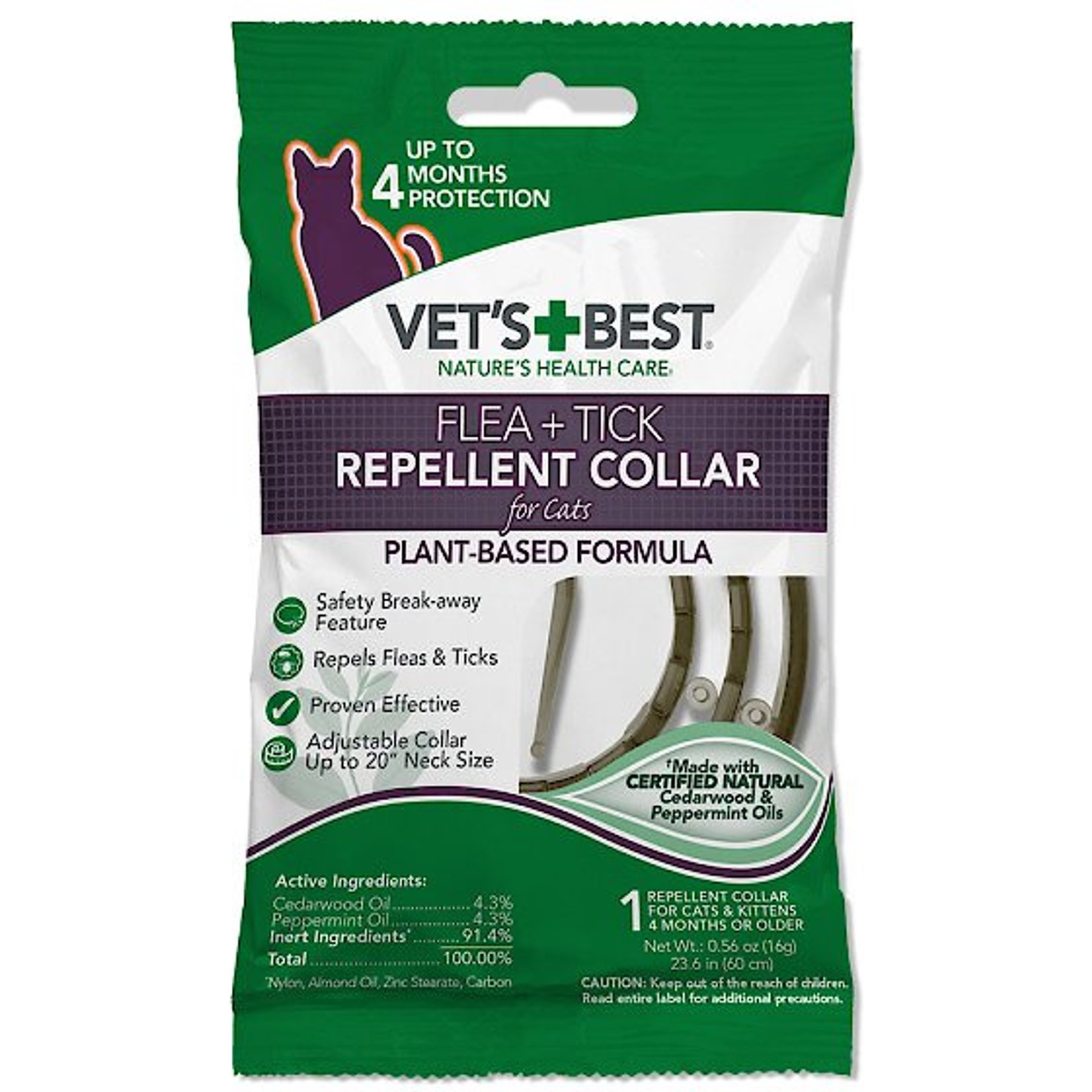 VET S BEST 4 Month Flea Tick Collar for Cats 1 Collar 4 mos