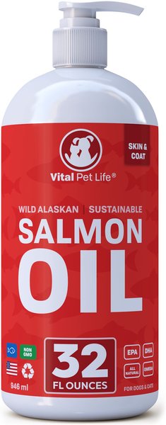 Vital Pet Life Salmon Oil Skin & Coat Health Liquid Cat & Dog Supplement, 32-oz bottle slide 1 of 6
