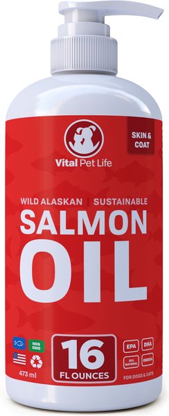 Vital Pet Life Salmon Oil Skin & Coat Health Liquid Cat & Dog Supplement, 16-oz bottle slide 1 of 8