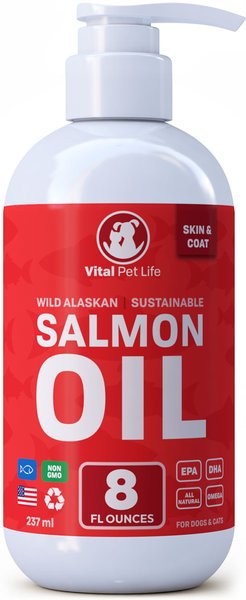 Vital Pet Life Salmon Oil Skin & Coat Health Liquid Cat & Dog Supplement, 8-oz bottle slide 1 of 6
