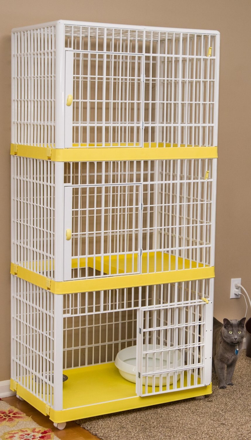 IRIS 3Tier Plastic Cat Cage, Yellow, Large