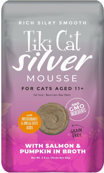 Tiki Cat Velvet Mousse Salmon & Pumpkin in Broth Senior Wet Cat Food, 2.8-oz, case of 12 slide 1 of 8