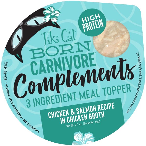 Tiki Cat Complements Chicken & Salmon Recipe in Chicken Broth Wet Cat Food Topper, 2.1-oz, case of 8 slide 1 of 9