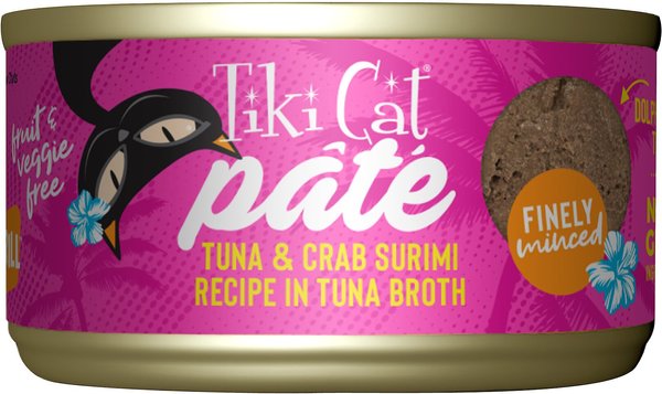 Tiki Cat Pate Tuna & Crab Surimi Recipe in Tuna Broth Wet Cat Food, 2.8-oz, case of 12 slide 1 of 9