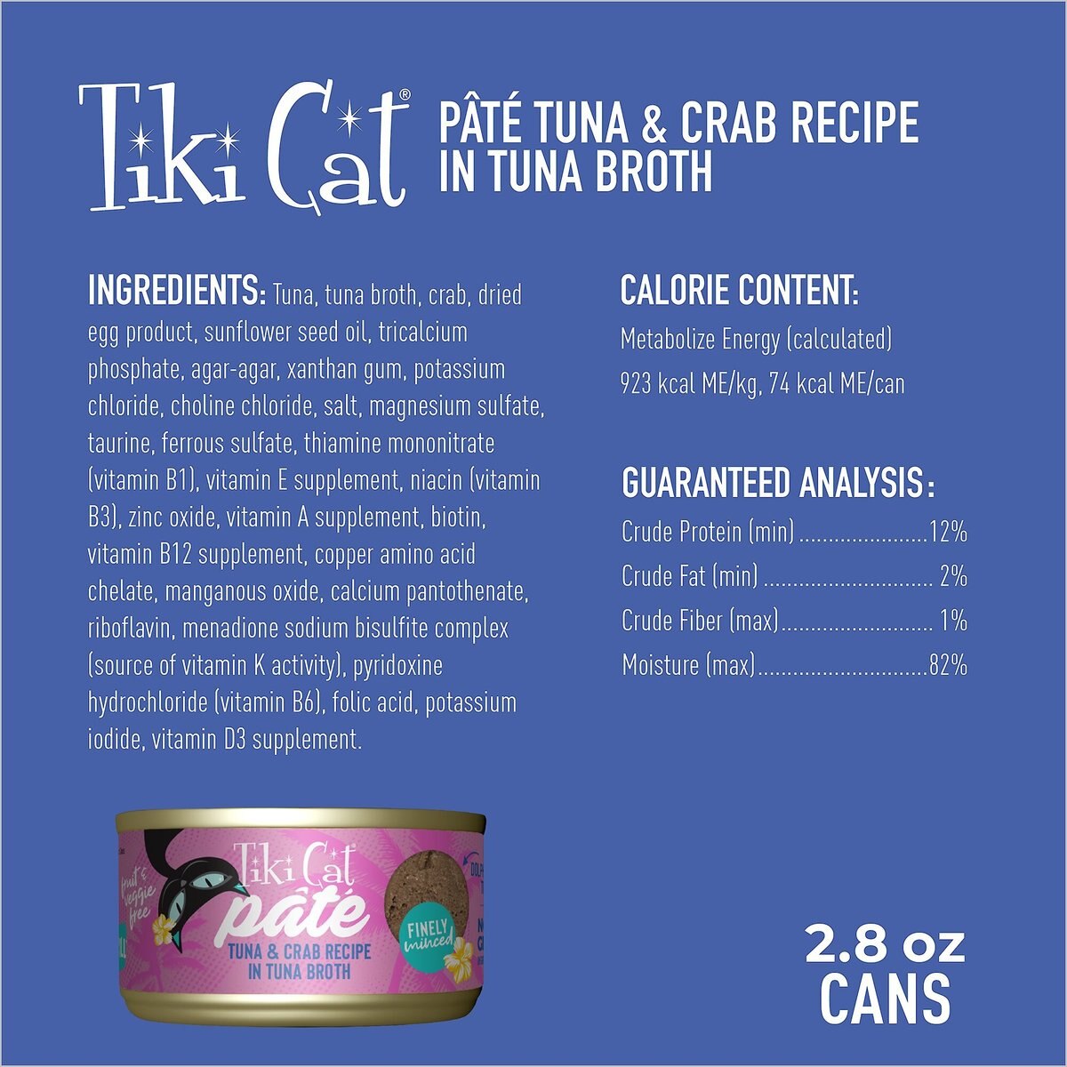 TIKI CAT Pate Tuna & Crab Recipe in Tuna Broth Wet Cat Food, 2.8oz, case of 12