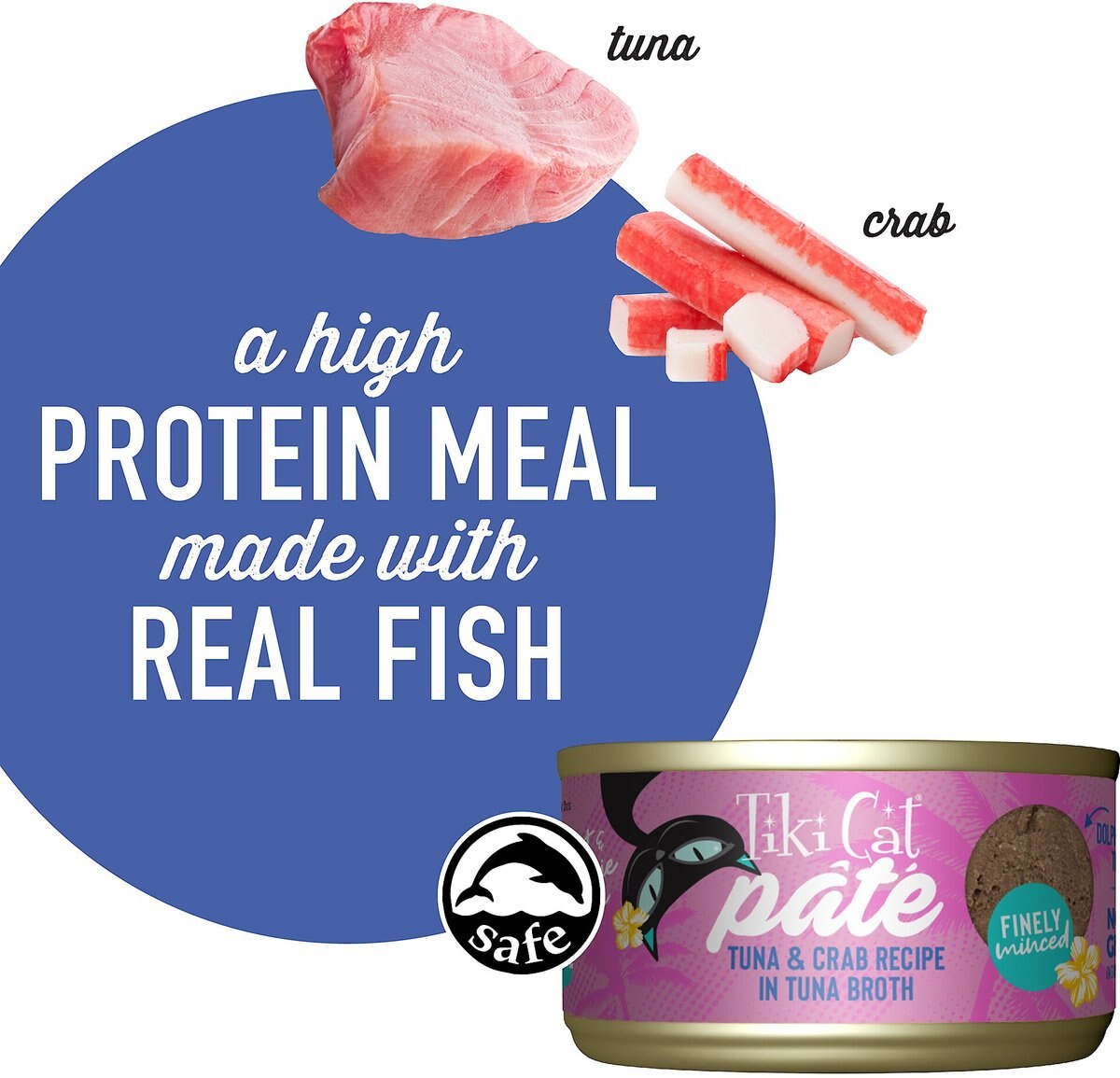 TIKI CAT Pate Tuna & Crab Recipe in Tuna Broth Wet Cat Food, 2.8oz, case of 12