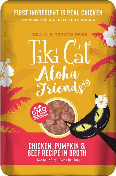 TIKI CAT Aloha Friends Chicken Pumpkin Beef Recipe in Broth