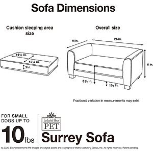Enchanted Home Pet Surrey Cat & Dog Sofa Bed, Small, Beige