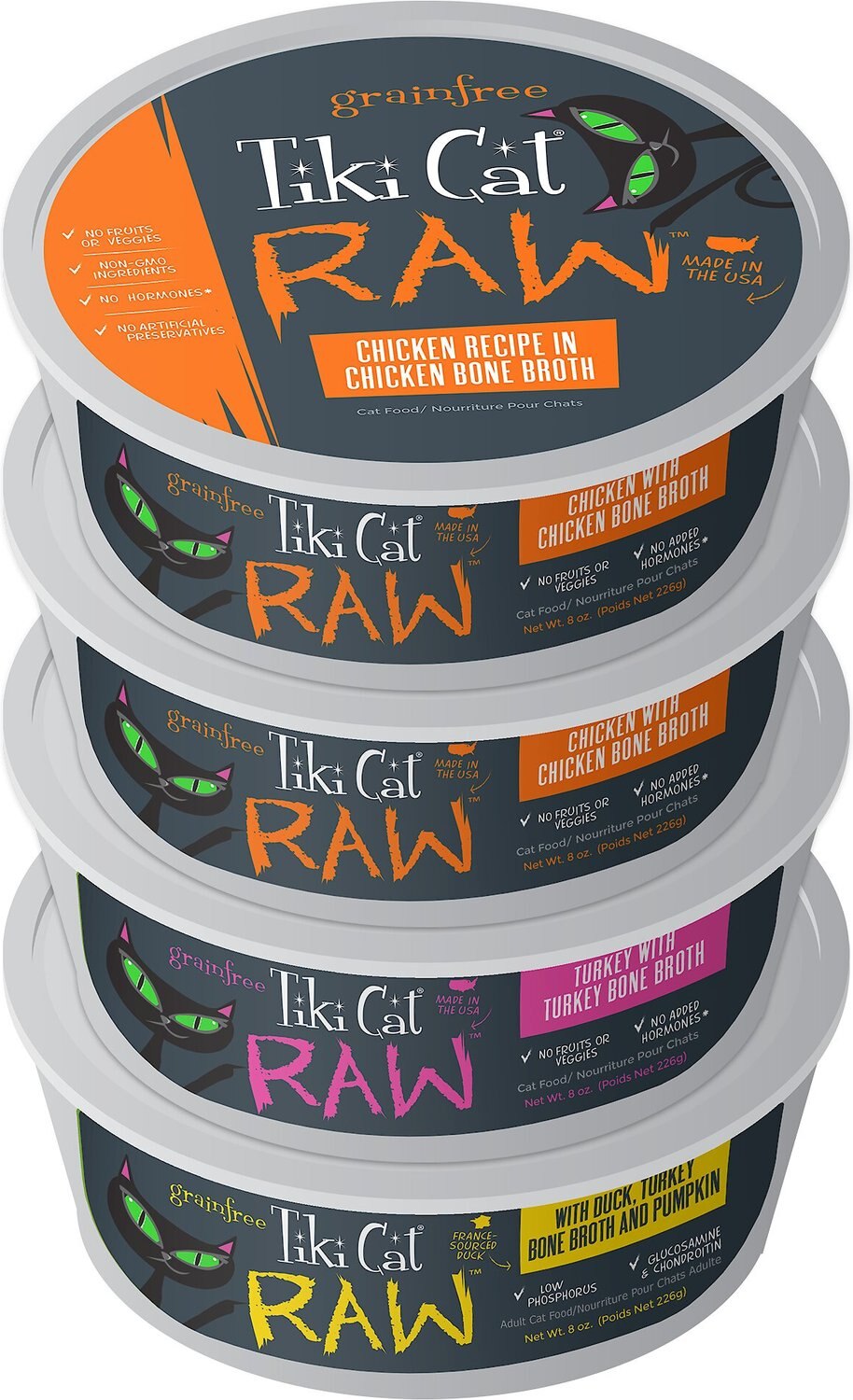 TIKI CAT Raw Turkey Duck Chicken Variety Pack Grain Free Puree