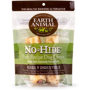Earth Animal No-Hide Long Lasting Natural Rawhide Alternative Pork Recipe Small Chew Dog Treats, 2 count