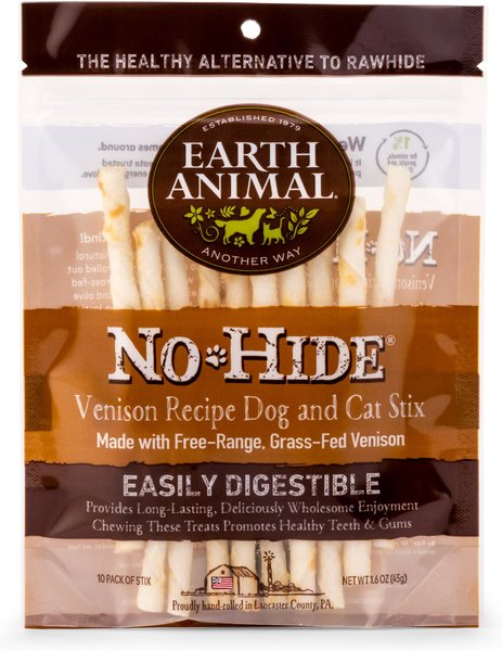 Earth Animal No-Hide Long Lasting Natural Rawhide Alternative Venison Recipe Stix Chew Dog & Cat Treat Sticks, 10 count slide 1 of 7