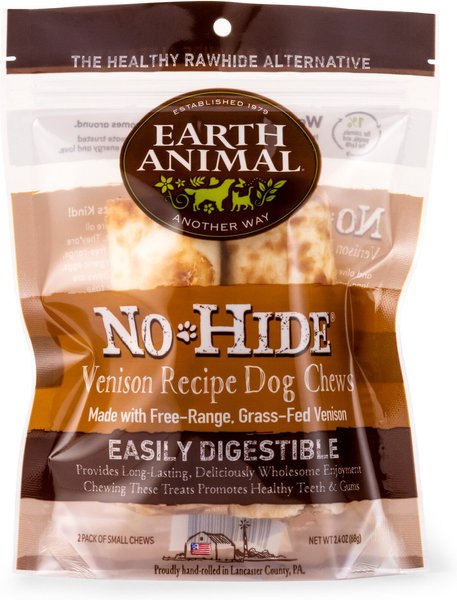 Earth Animal No-Hide Long Lasting Natural Rawhide Alternative Venison Recipe Small Chew Dog Treats, 2 count slide 1 of 7