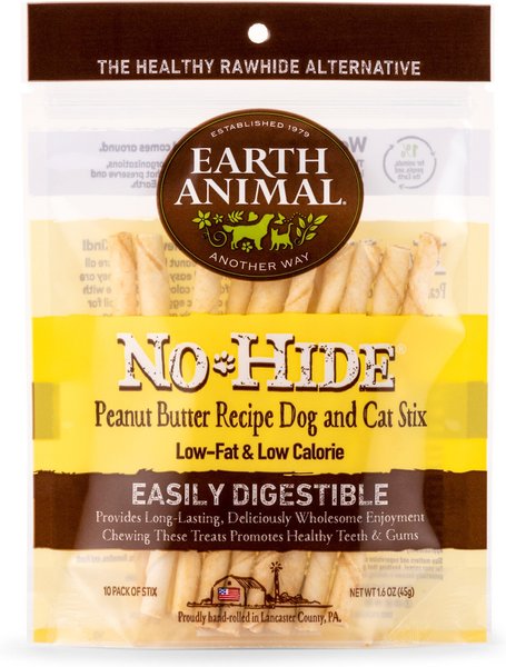 Earth Animal No-Hide Long Lasting Natural Rawhide Alternative Peanut Butter Recipe Stix Chew Dog & Cat Treat Sticks, 10 count slide 1 of 7