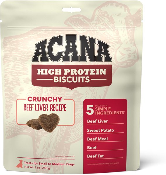 ACANA High-Protein Biscuits Grain-Free Beef Liver Recipe Small/Med Breed Dog Treats, 9-oz bag slide 1 of 10