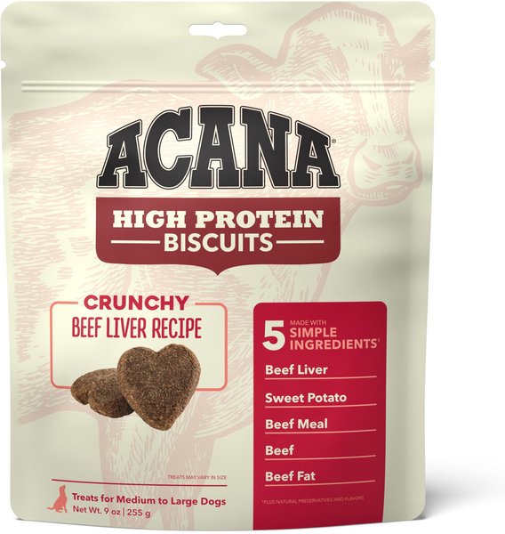 ACANA High-Protein Biscuits Grain-Free Beef Liver Recipe Med/Large Breed Dog Treats, 9-oz bag slide 1 of 10