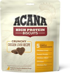 ACANA High-Protein Biscuits Grain-Free Chicken Liver Recipe Small/Med Breed Dog Treats, 9-oz bag