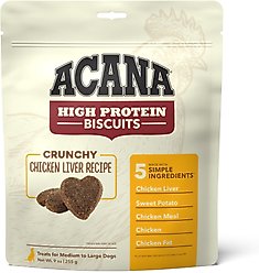 ACANA High-Protein Biscuits Grain-Free Chicken Liver Recipe Med/Large Breed Dog Treats, 9-oz bag