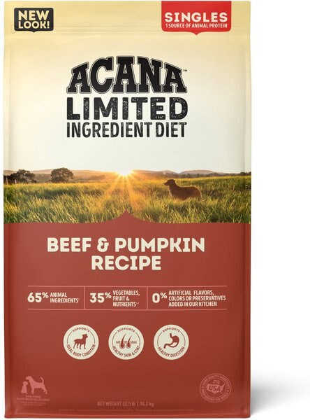 ACANA Singles Ingredient Diet Beef & Pumpkin Recipe Dry Dog Food, 25-lb bag - Chewy.com