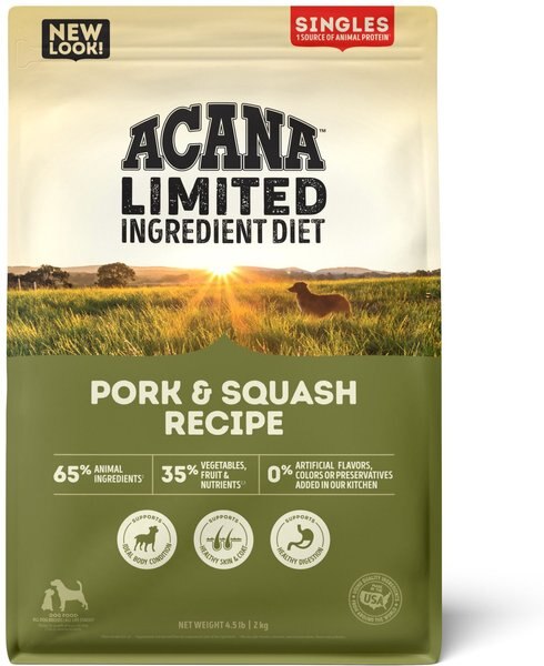 ACANA Singles Limited Ingredient Diet Pork & Squash Recipe Grain-Free Dry Dog Food, 4.5-lb bag slide 1 of 9