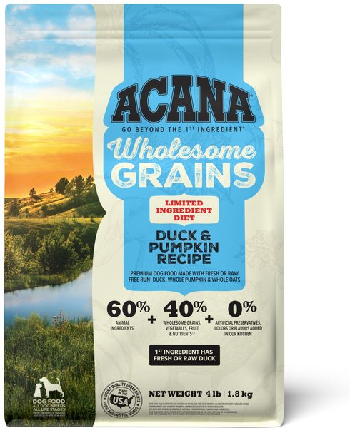 ACANA Singles + Wholesome Grains Limited Ingredient Diet Duck & Pumpkin Recipe Dry Dog Food, 4-lb bag slide 1 of 11