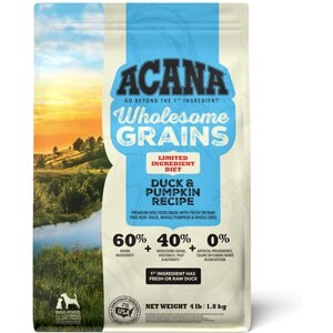 ACANA Singles + Wholesome Grains Limited Ingredient Diet Duck & Pumpkin Recipe Dry Dog Food, 4-lb bag