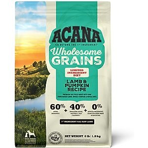 ACANA Singles + Wholesome Grains Limited Ingredient Diet Lamb & Pumpkin Recipe Dry Dog Food, 4-lb bag