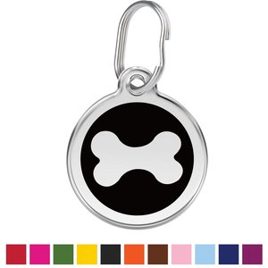 Red Dingo Bone Stainless Steel Personalized Dog ID Tag, Black, Large
