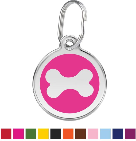 Red Dingo Bone Stainless Steel Personalized Dog & Cat ID Tag, Hot Pink, Small slide 1 of 6