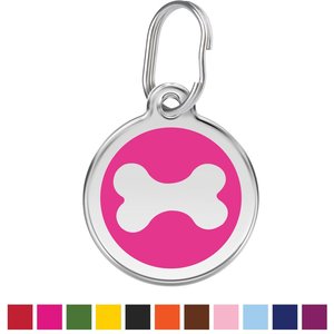 Red Dingo Bone Stainless Steel Personalized Dog & Cat ID Tag, Hot Pink, Small