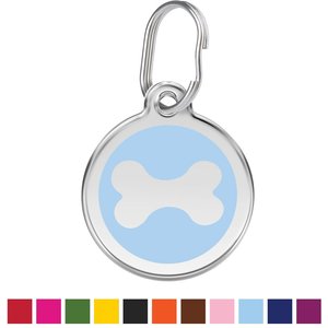 Red Dingo Bone Stainless Steel Personalized Dog ID Tag, Light Blue, Small