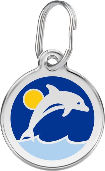 Red Dingo Dolphin Stainless Steel Personalized Dog & Cat ID Tag, Blue 