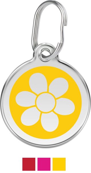 Red Dingo Flower Stainless Steel Personalized Dog & Cat ID Tag, Yellow, Small slide 1 of 6