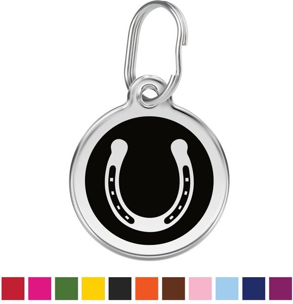 Red Dingo Horse Shoe Stainless Steel Personalized Dog & Cat ID Tag, Black, Small slide 1 of 6