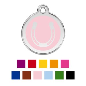 Red Dingo Horse Shoe Stainless Steel Personalized Dog & Cat ID Tag, Pink, Medium