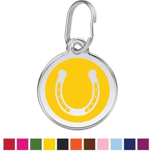 Red Dingo Horse Shoe Stainless Steel Personalized Dog & Cat ID Tag, Yellow, Medium