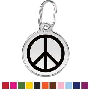 Red Dingo Peace Sign Stainless Steel Personalized Dog & Cat ID Tag, Black, Small