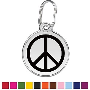 Red Dingo Peace Sign Stainless Steel Personalized Dog & Cat ID Tag, Black, Large