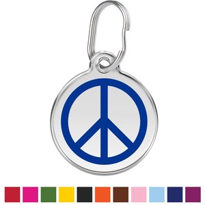 Red Dingo Peace Sign Stainless Steel Personalized Dog & Cat ID Tag, Blue, Small