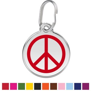 Red Dingo Peace Sign Stainless Steel Personalized Dog & Cat ID Tag, Red, Large